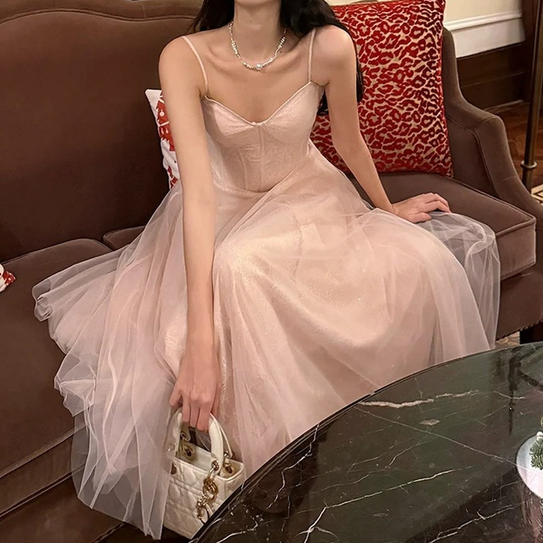 Sequin Lace Mermaid Spaghetti Strap Pink Gown Dress