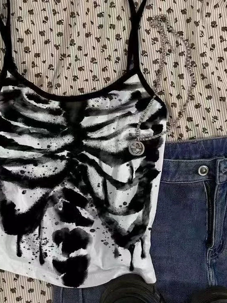 White Skeleton Print Light Subculture Y2K Tank Top