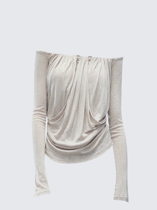 Korean One-Shoulder Ruched Tee