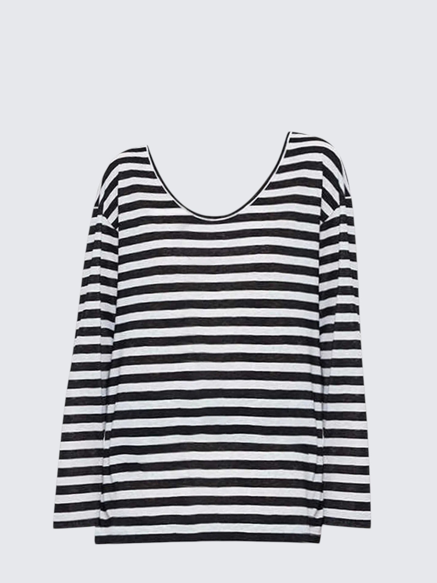 Black & White Striped V-Neck Top