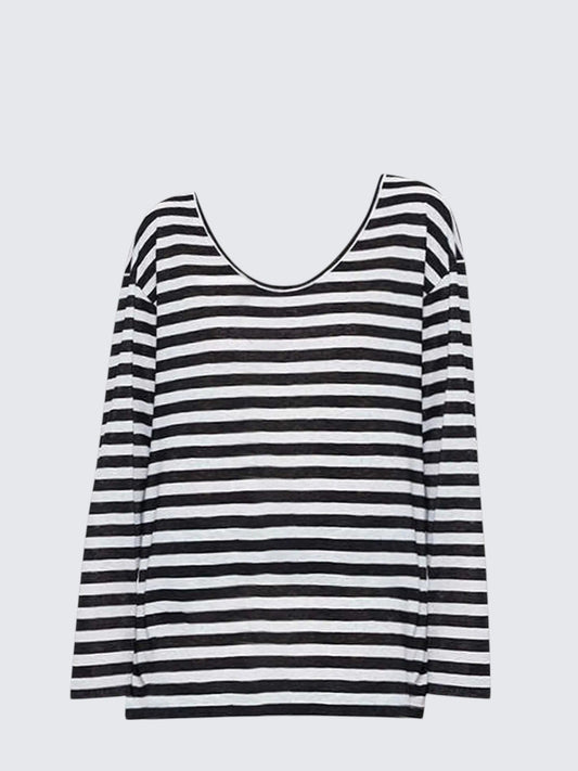 Black & White Striped V-Neck Top