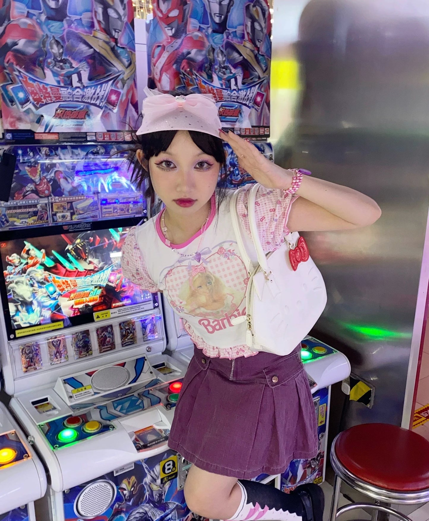 Barbie Pink Retro Sweet Bubble Sleeve Cropped Y2K T-Shirt