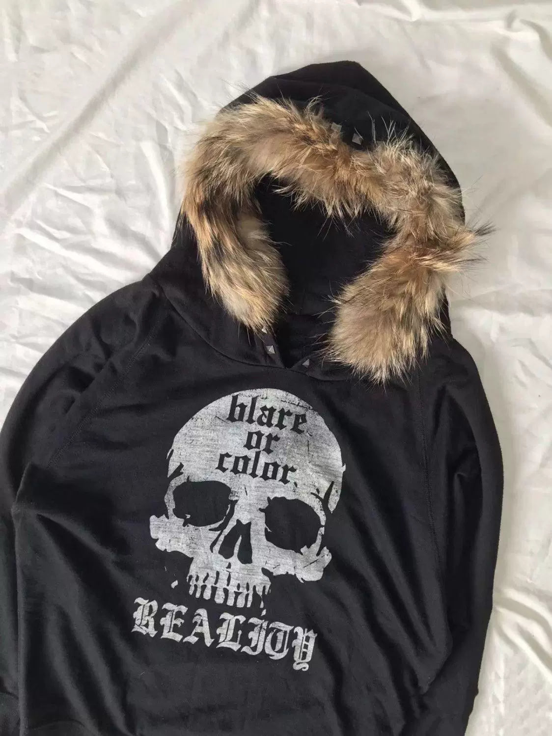 Y2K Gothic Rock Punk Skull Fleece-Lined Hoodie