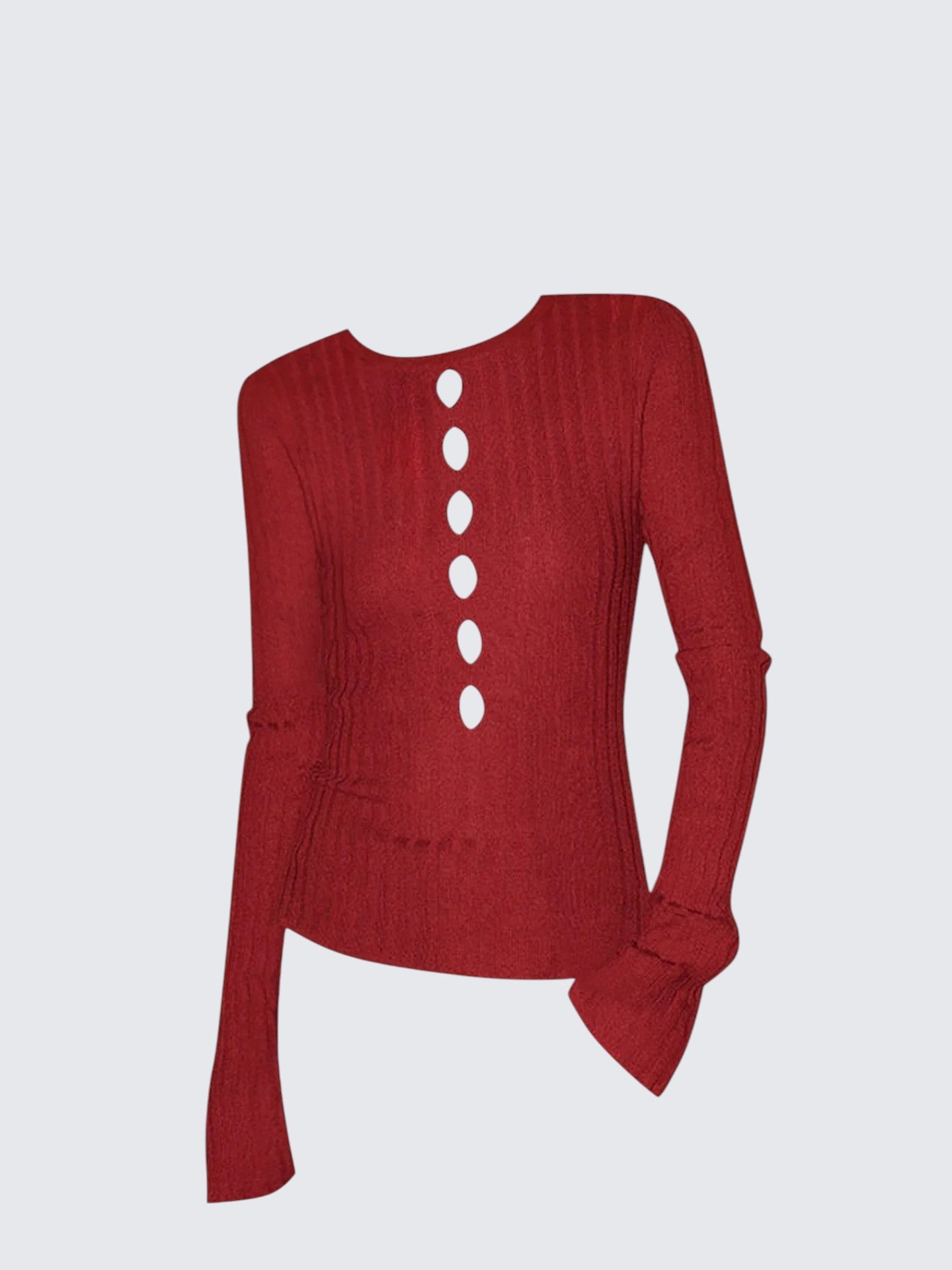 Red Hollow Out Long Sleeve Top