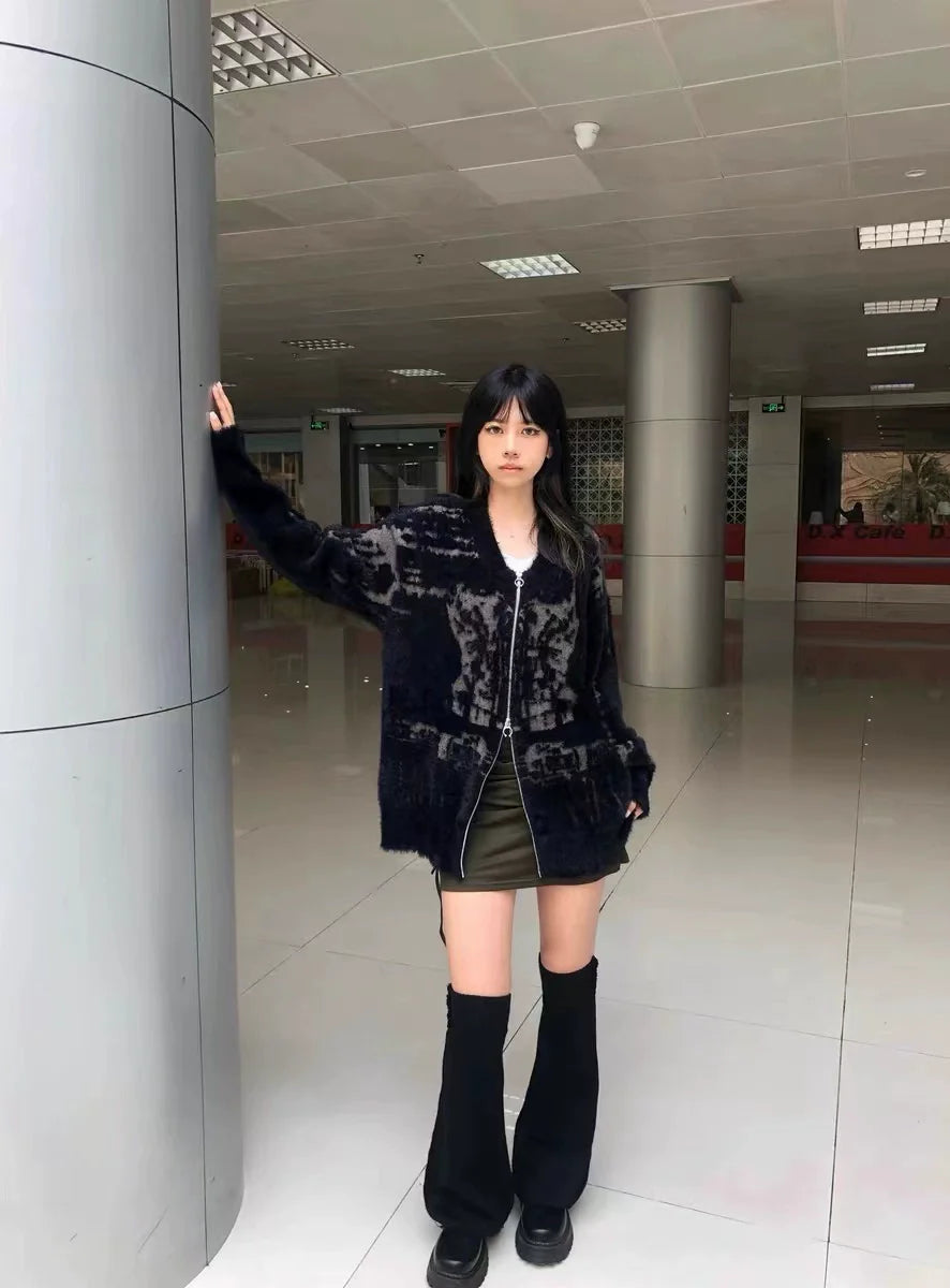 Black Y2K Punk Retro V-Neck Sweater Cardigan