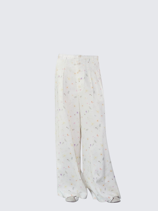 American Full Print Beige Wide Leg Pants