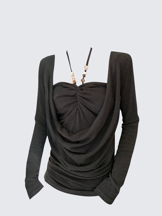 Korean Halter Two-Piece Long Sleeve Tee Women