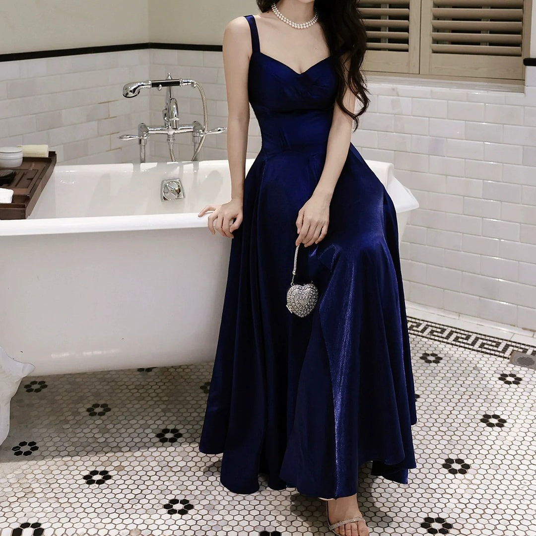 French Blue Spaghetti Strap Waist Gown Dress – Adult Party Dress