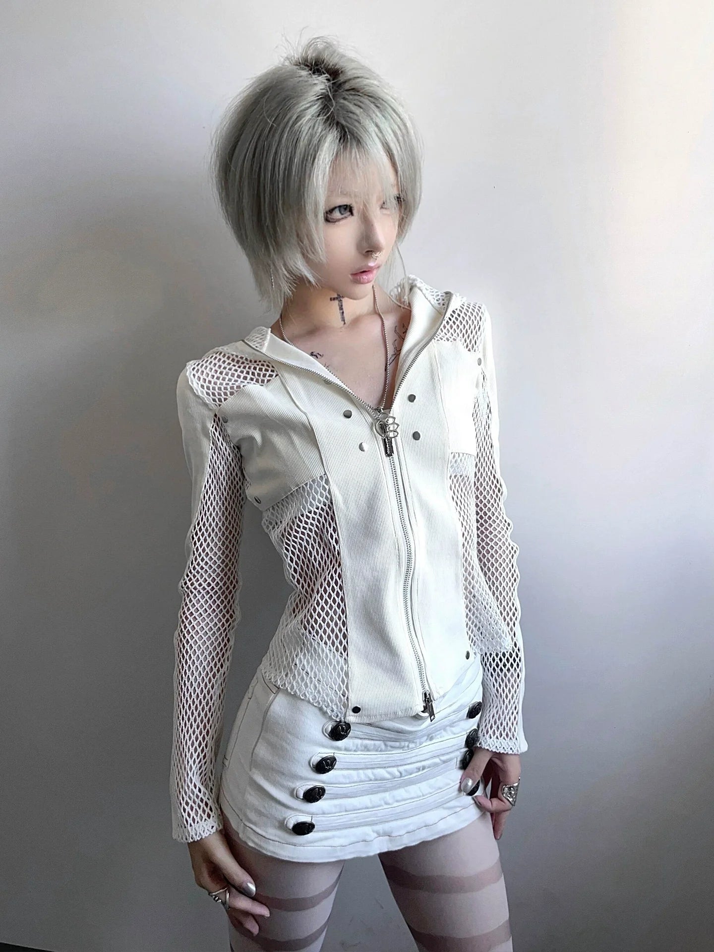 Y2K Mesh Patchwork Cardigan
