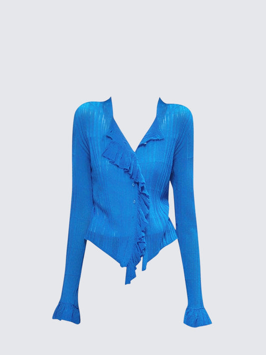 Blue Lace Trim Knit Sweater Women