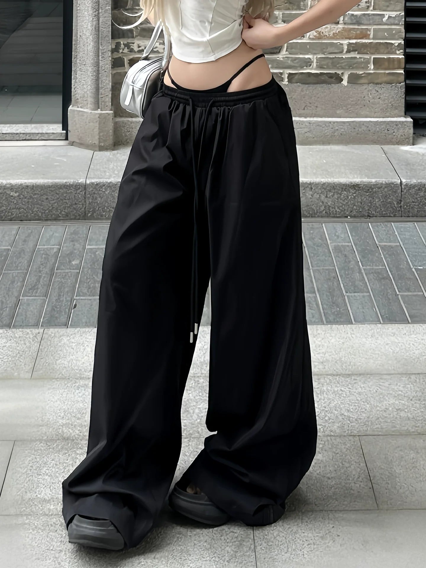 Retro Low Waist Wide Leg Pants Casual Trousers