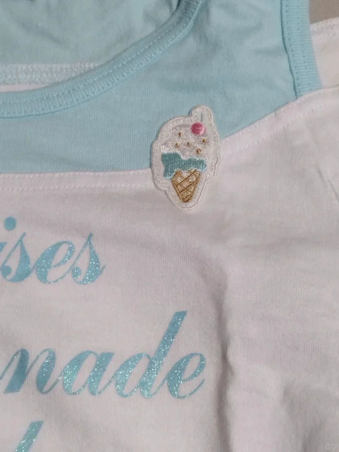 White Blue Fake Two-Piece Print Y2K T-Shirt