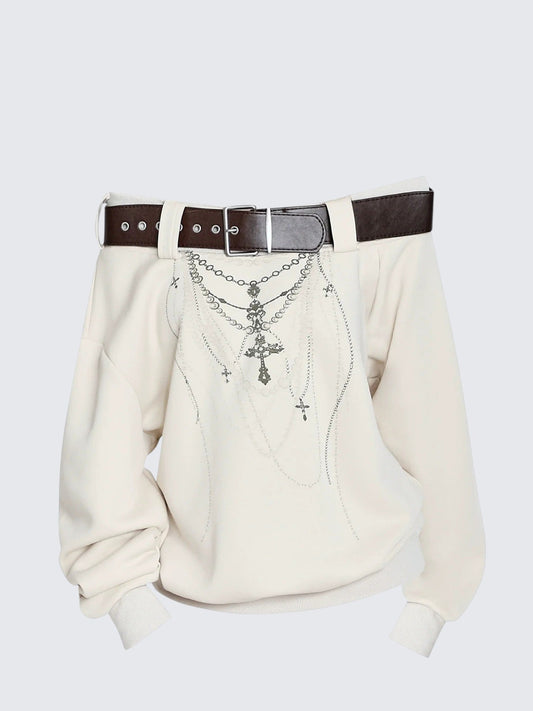 American Spicy Belted One Shoulder Hoodie