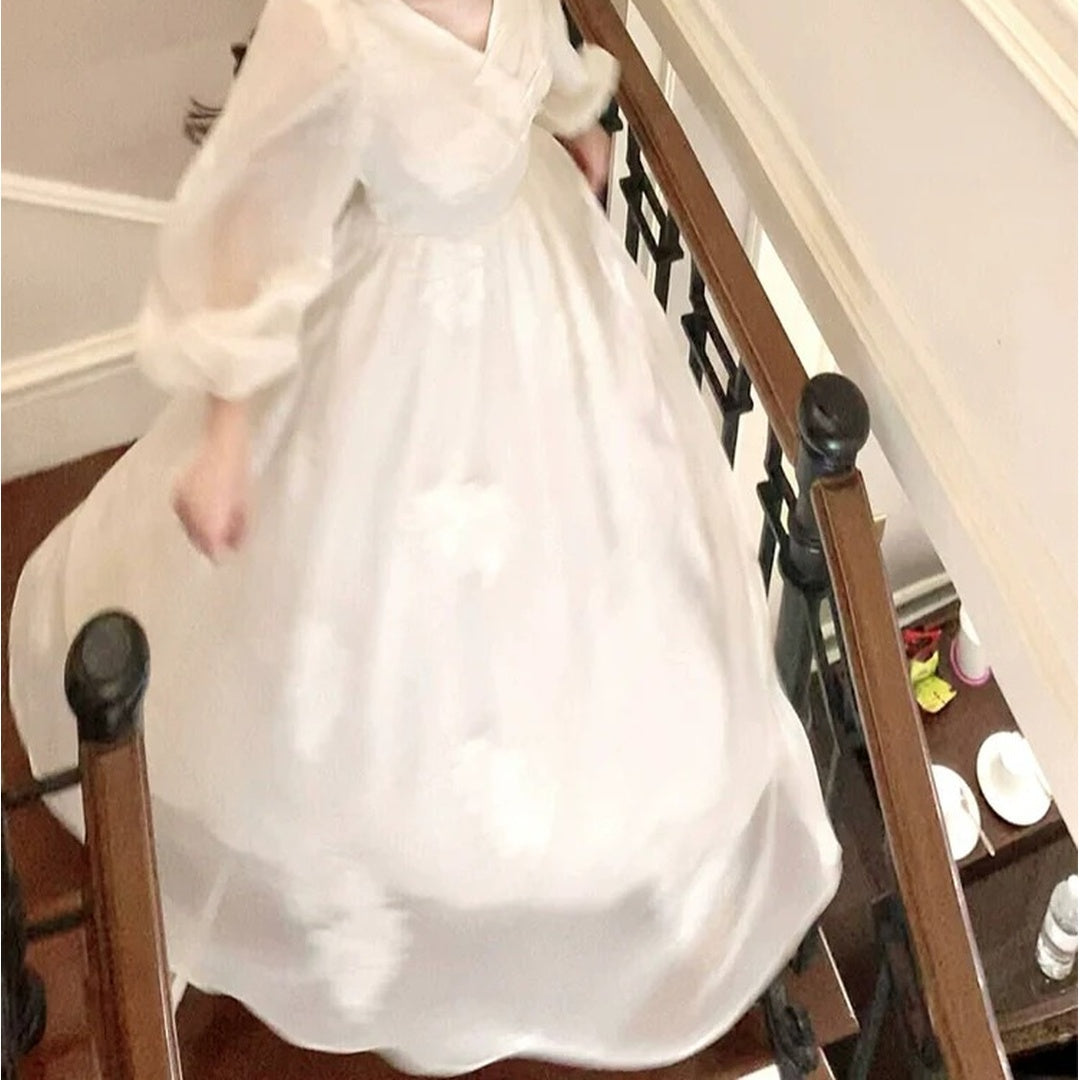 Chinese High-End Embroidered Long Sleeve Gown Dress