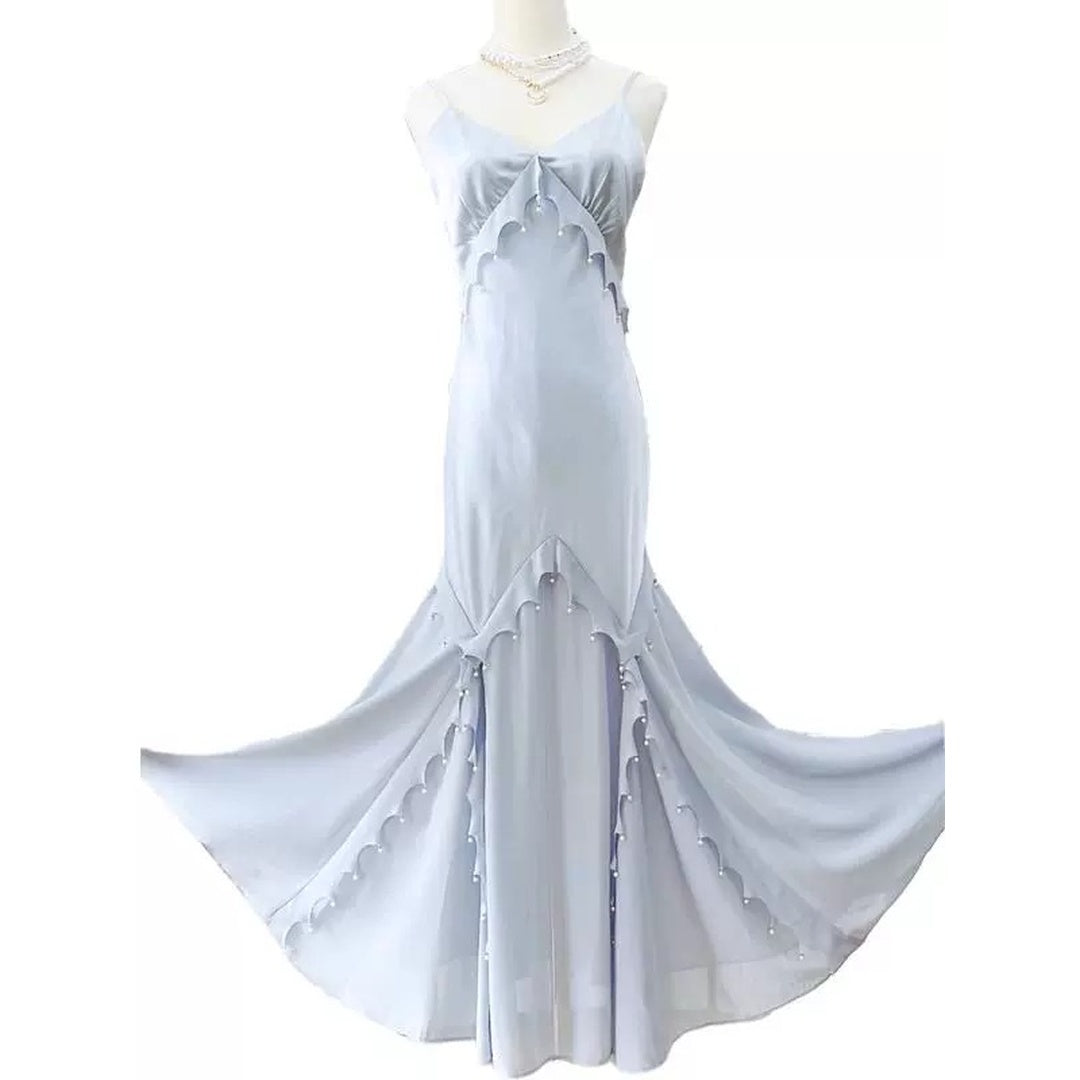 Mermaid French Satin Luxury Spaghetti Strap Gown Dress – Resort and Party Dress