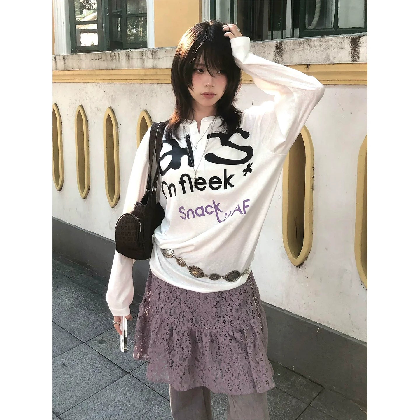 Retro White Henley Long Sleeve Tee