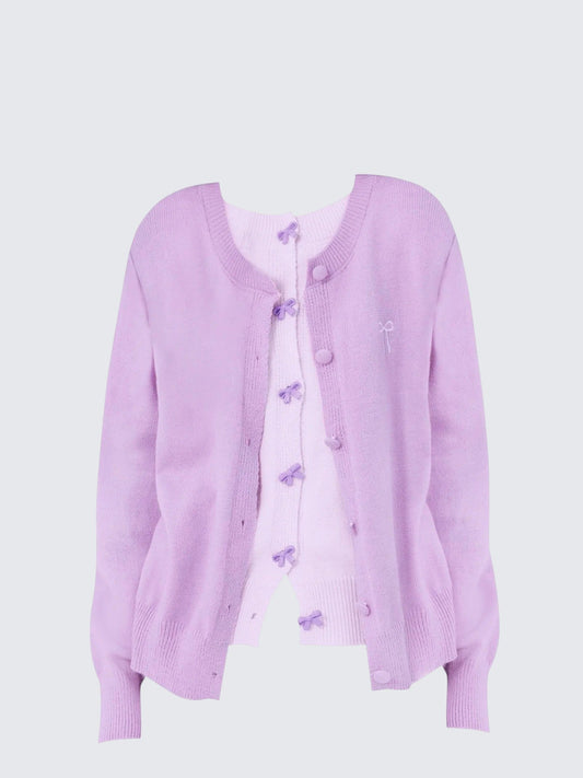 Purple Bow Layered Knit Cardigan