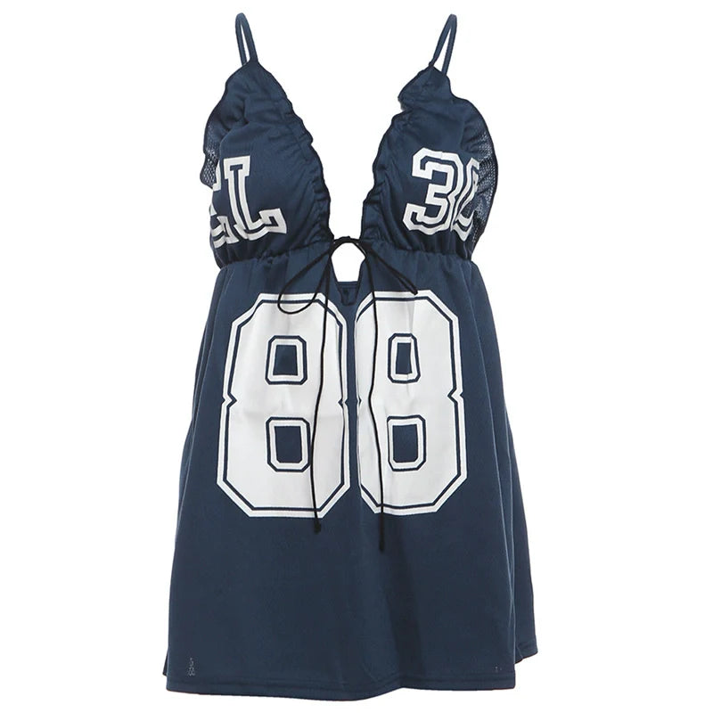 Western Edgy Style Color-Block Number Print Camisole Dress