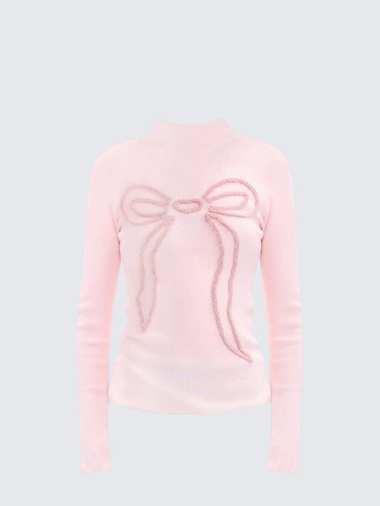 American Pink Bow Turtleneck Knit Top