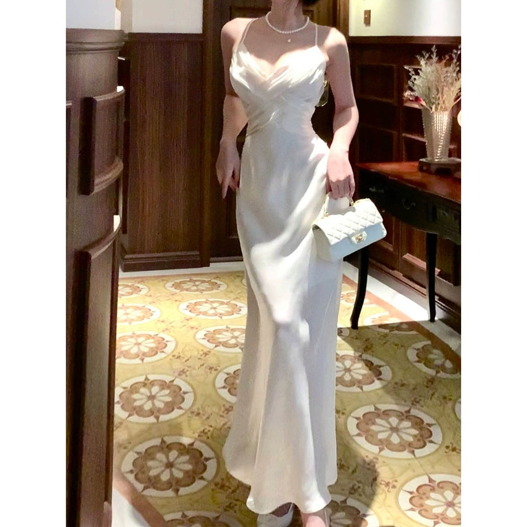 French Halter White Gown Dress