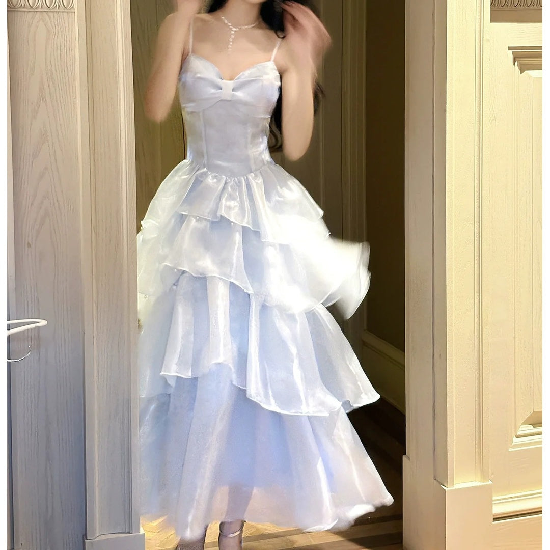 French Blue Slim Tank Dress Birthday Party Gown
