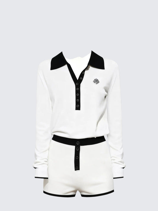 Henley Polo Knit Set Women