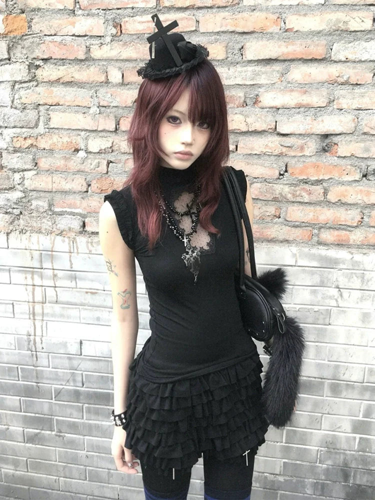 Y2K Cross Cutout Sleeveless Top