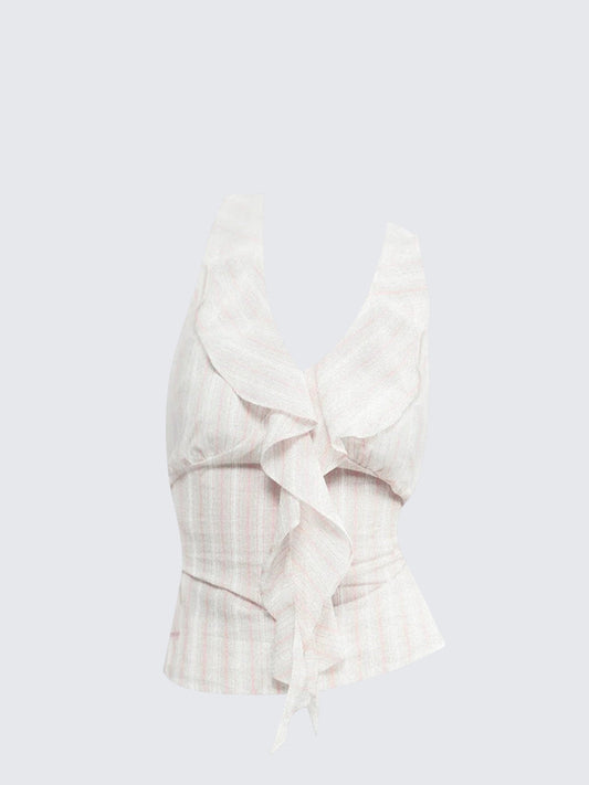 Korean Stripe Lace Sleeveless Top