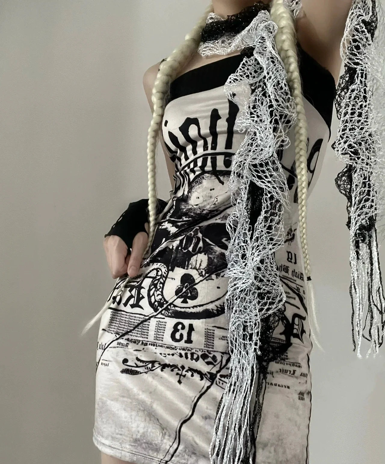 Skull Camisole Dress Subculture Punk Y2K E-girl Shibuya Gothic Slim Bodycon Dress