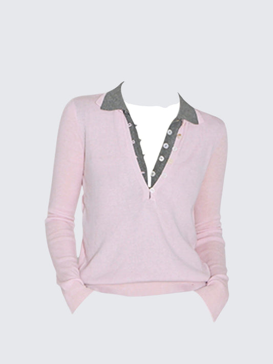 Pink Layered V-Neck Knit Women
