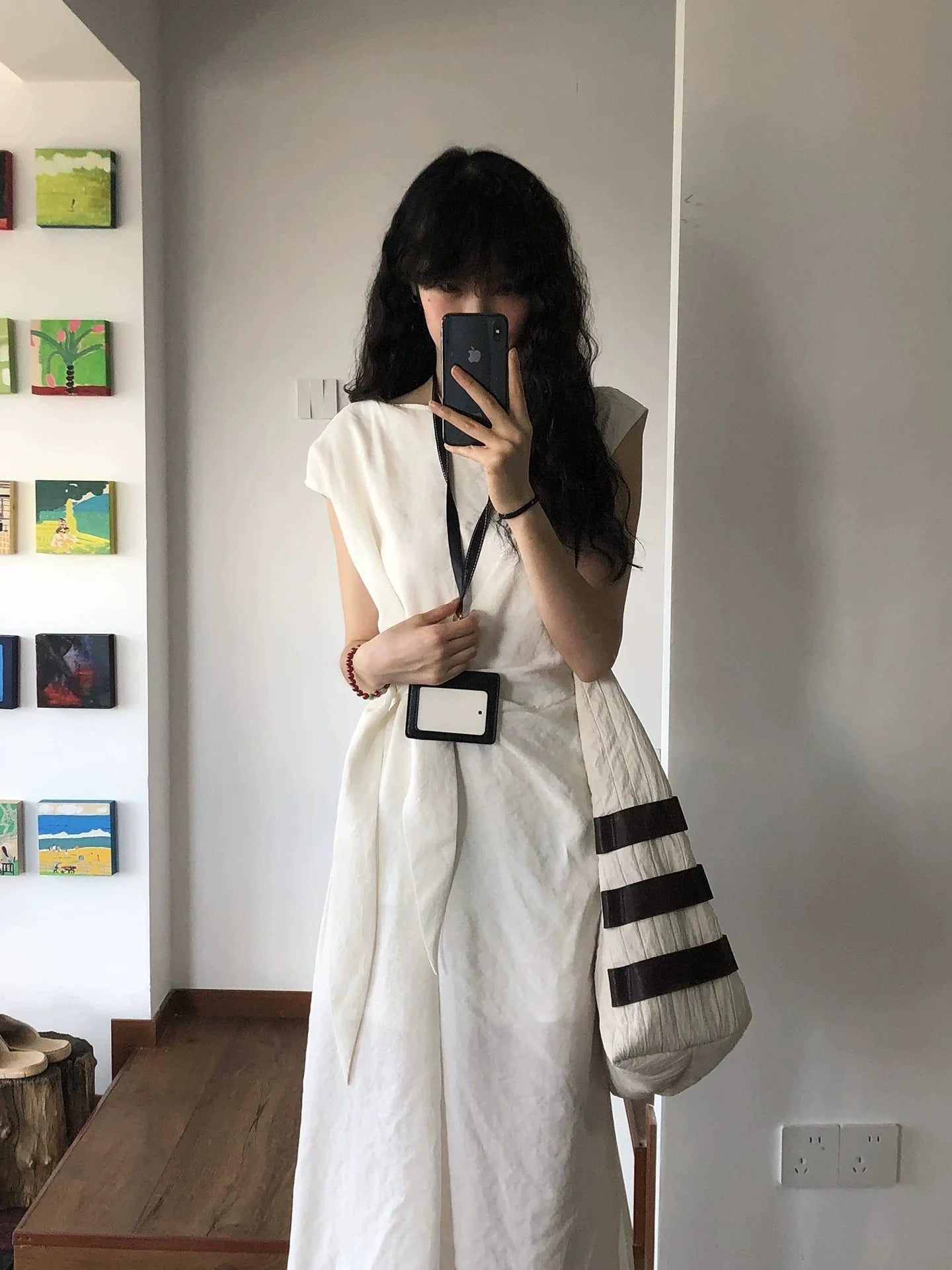 White Cinched-Waist Tank Dress