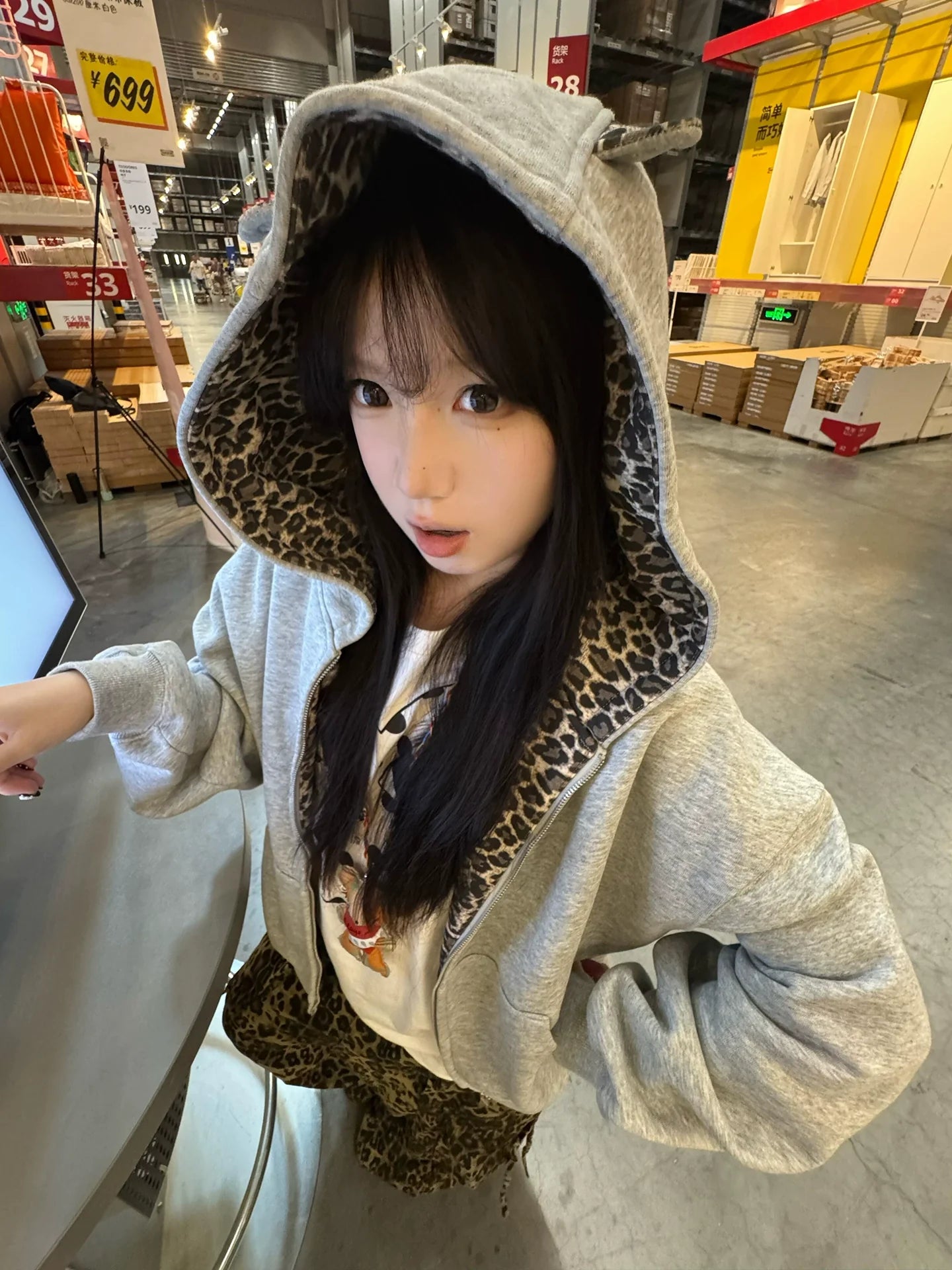 American Leopard Print Hoodie Heavyweight Zip-Up Sweatshirt