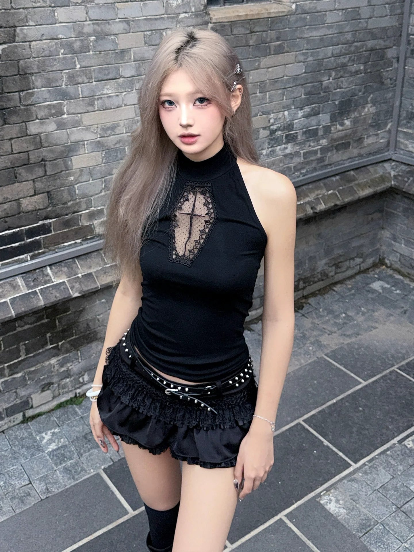 Gothic Cross Embroidered Sleeveless Top for Summer
