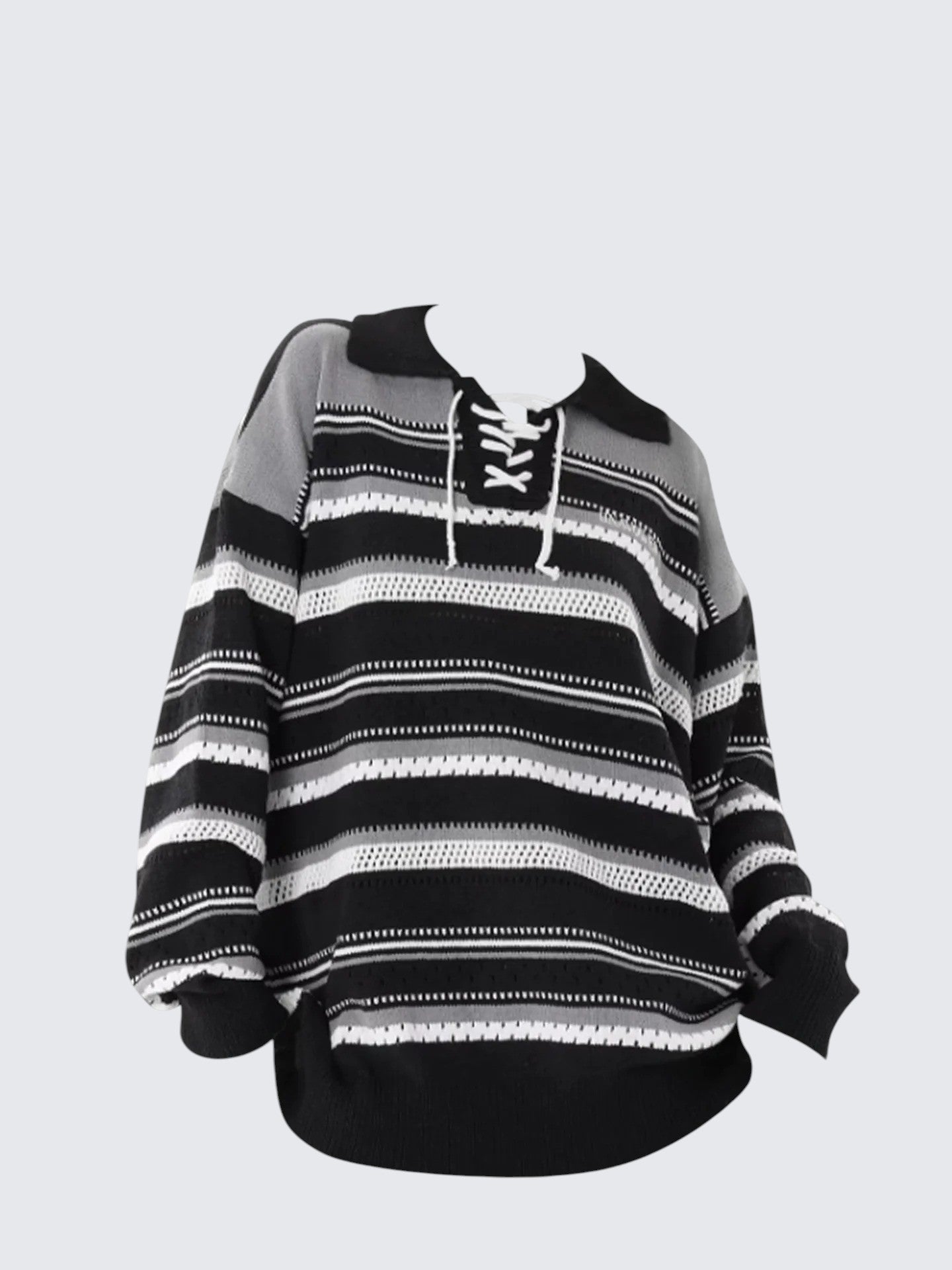 Striped Polo Tie Knit Sweater Women