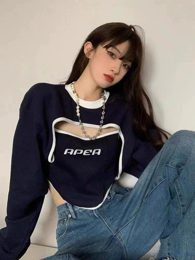 Navy Y2K Punk Camisole Two-Piece Hoodie