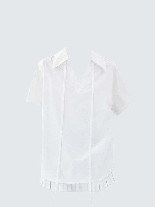 Korean Lace Hem V-Neck Top