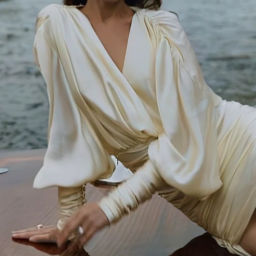 Champagne Satin High-End Slim Fit Gown Dress