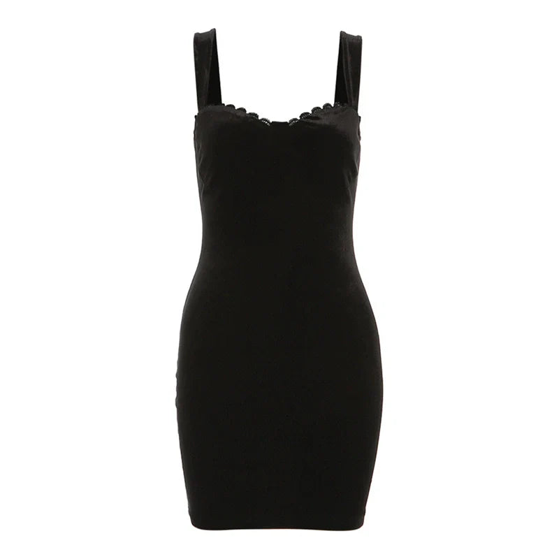 Sexy Boss Lady Black Lace-Trimmed Satin Camisole Bodycon Dress