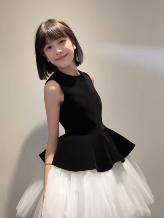 Black 3D Velvet-Mesh Ballet-Inspired Tutu Dress