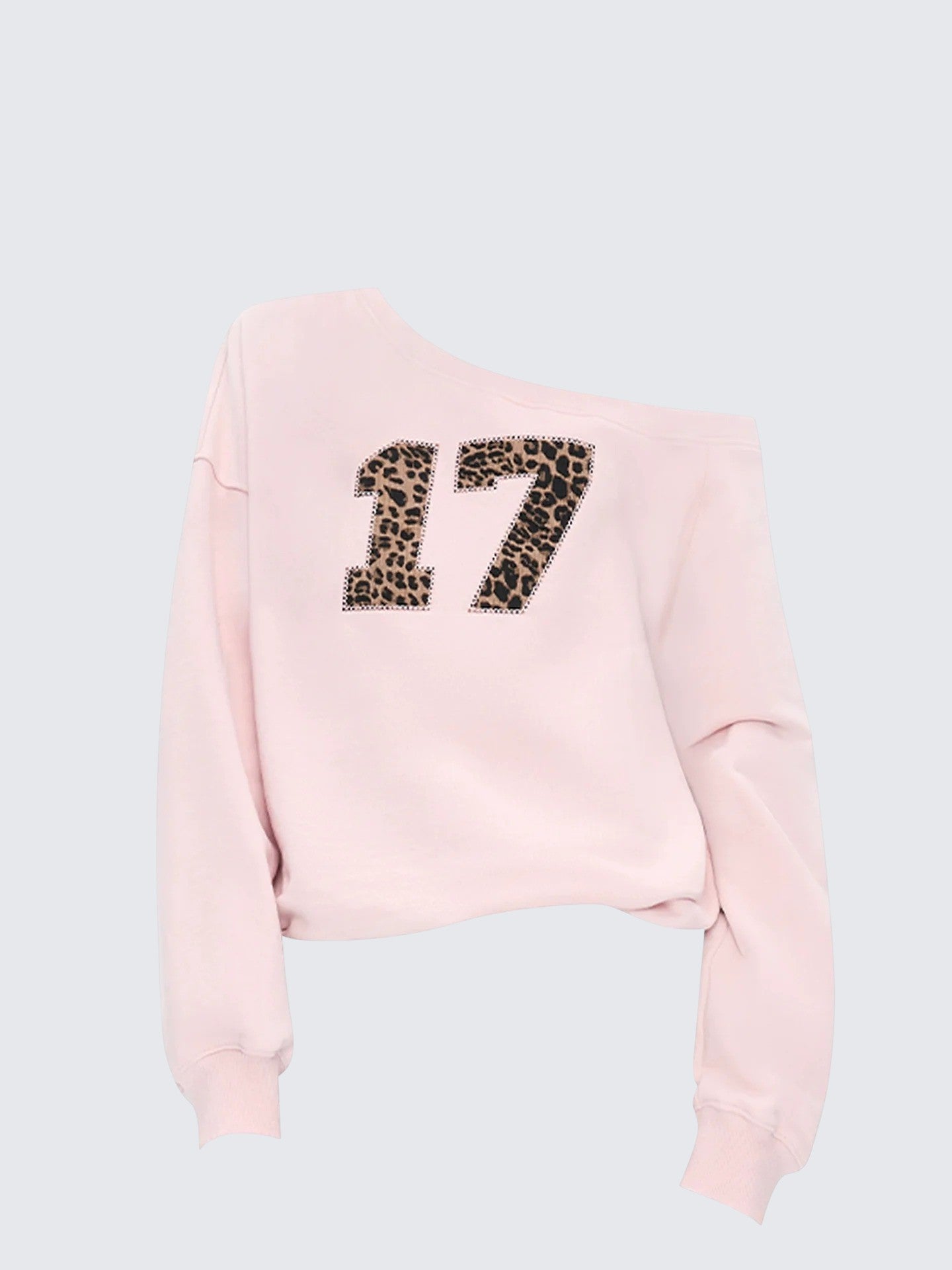 Pink Leopard Off Shoulder Patch Sweatshirt