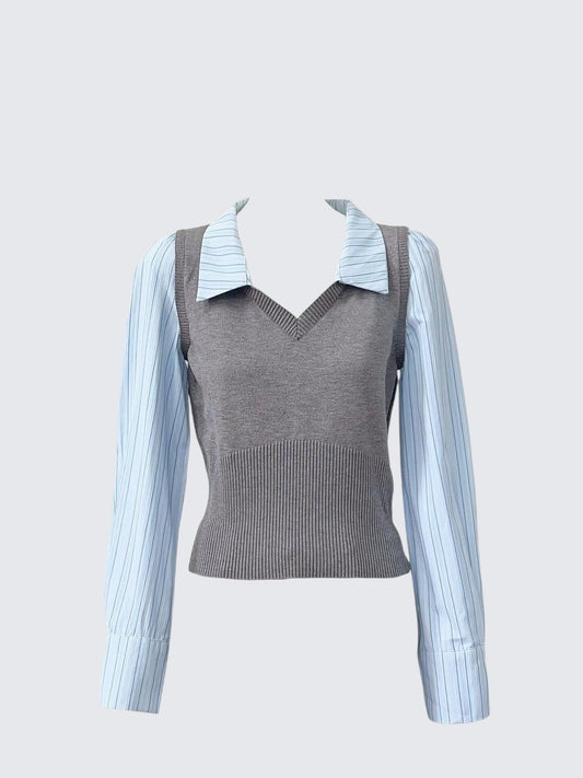 Fake Layer Knit Striped Shirt