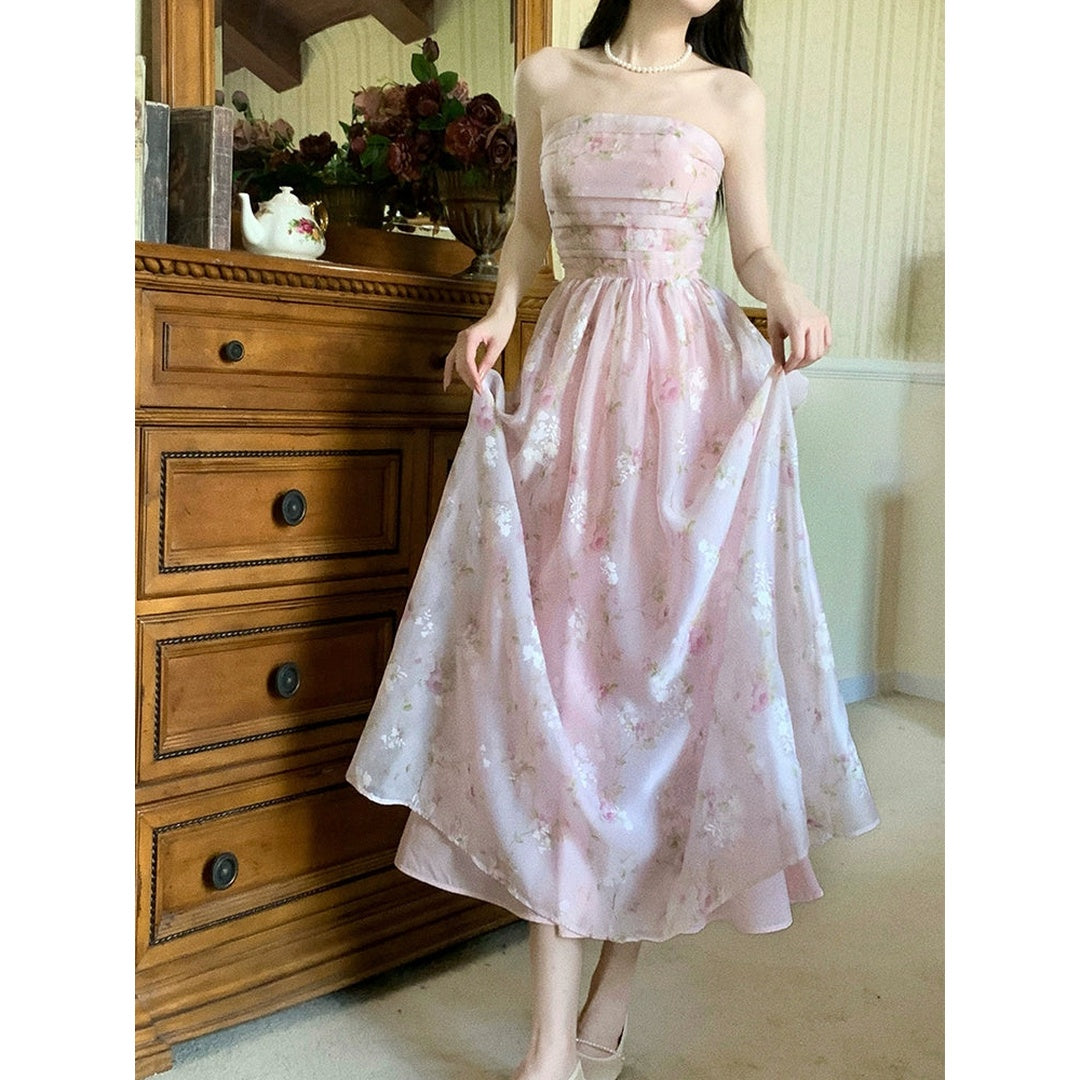 Strapless Floral Gown Dress with Detachable Straps