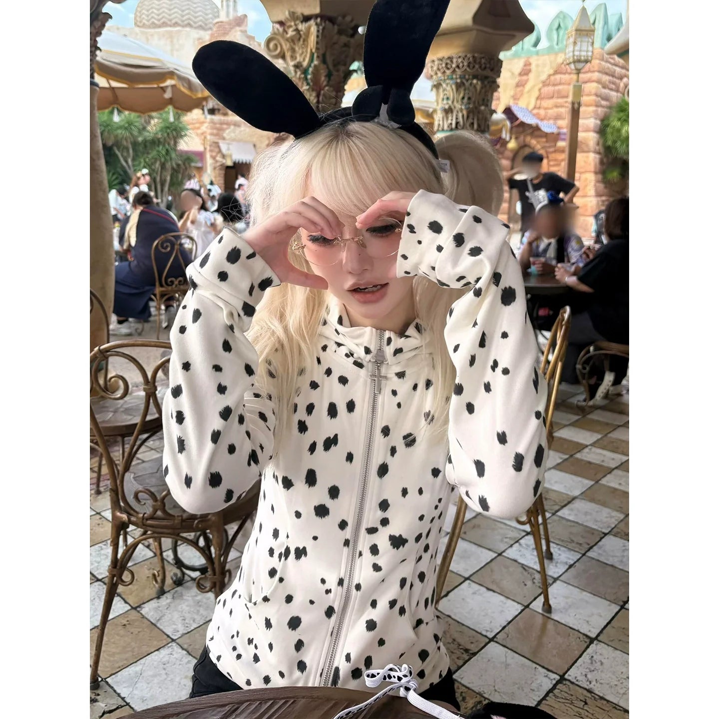 White Spotted Dog Hoodie Cardigan