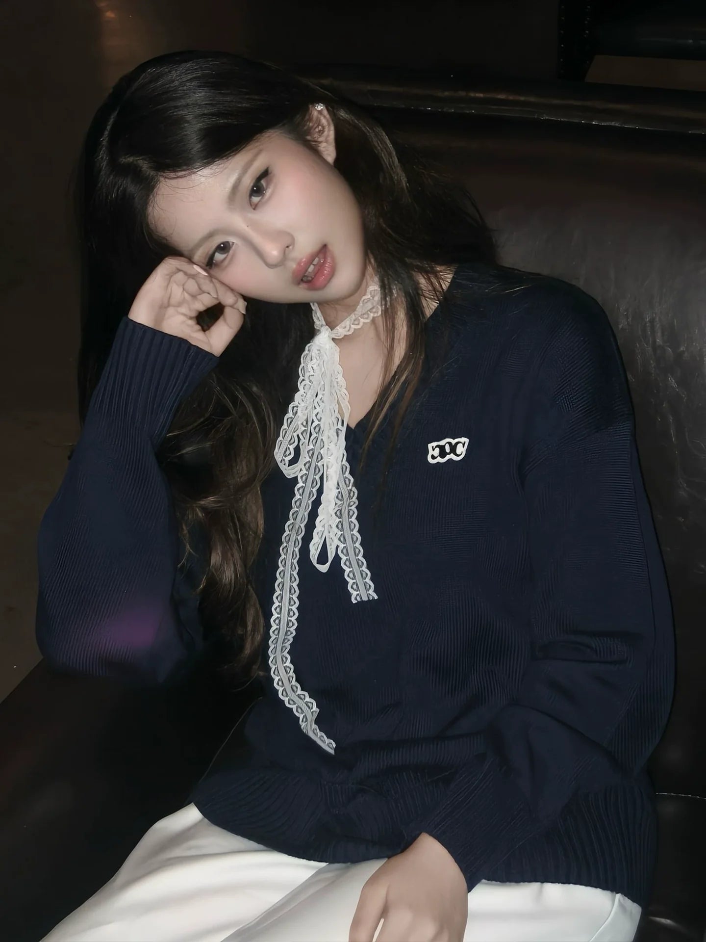 Korean V-Neck Knit Sweater Early Autumn Vintage Lazy Style Pullover Loose Fit