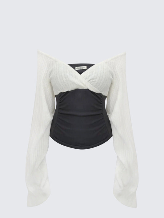 Korean Off-Shoulder Layered Knit