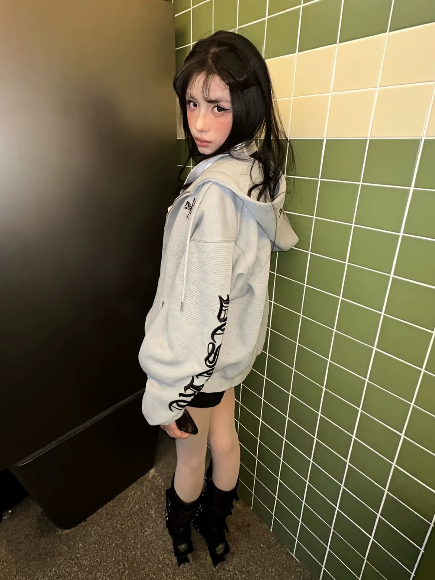 Retro Waffle Hoodie Gothic Heavyweight Top