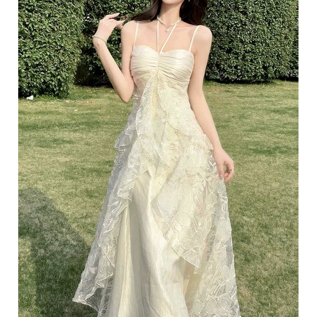 Romantic Satin Lace Spaghetti Strap Gown Dress