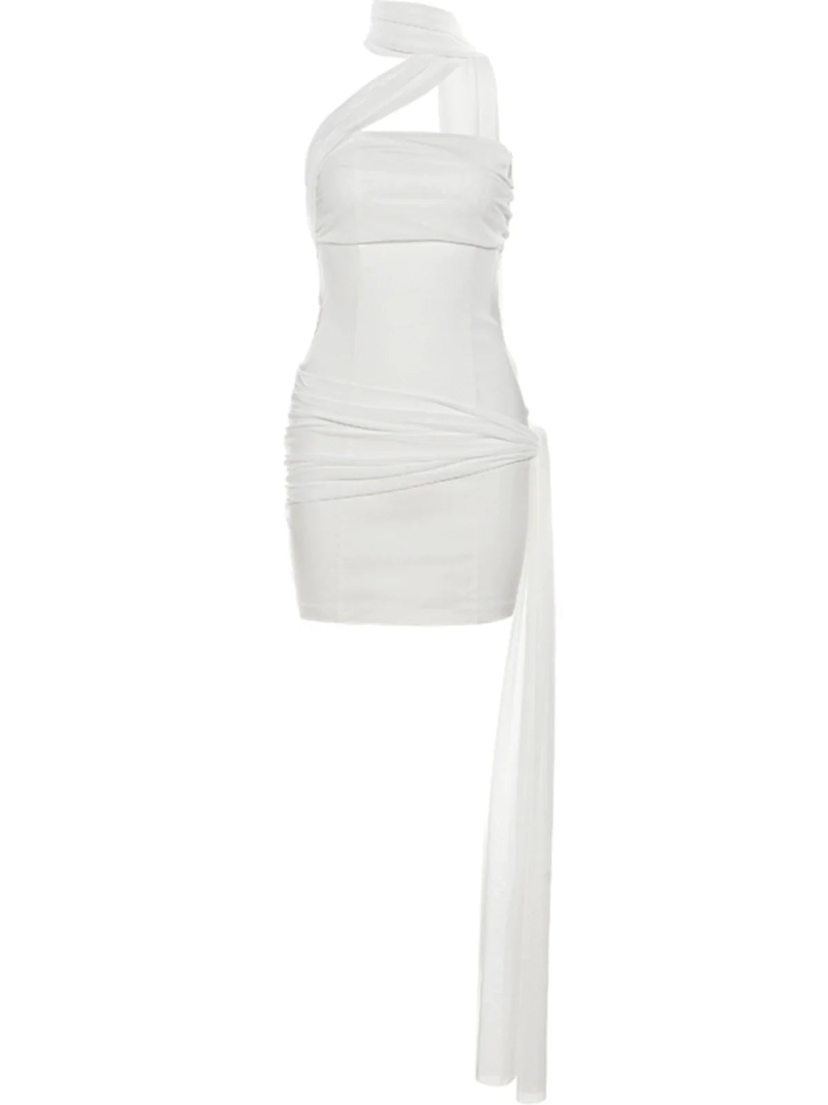 French Chic White Asymmetrical Halter Camisole Dress With Tie Waist