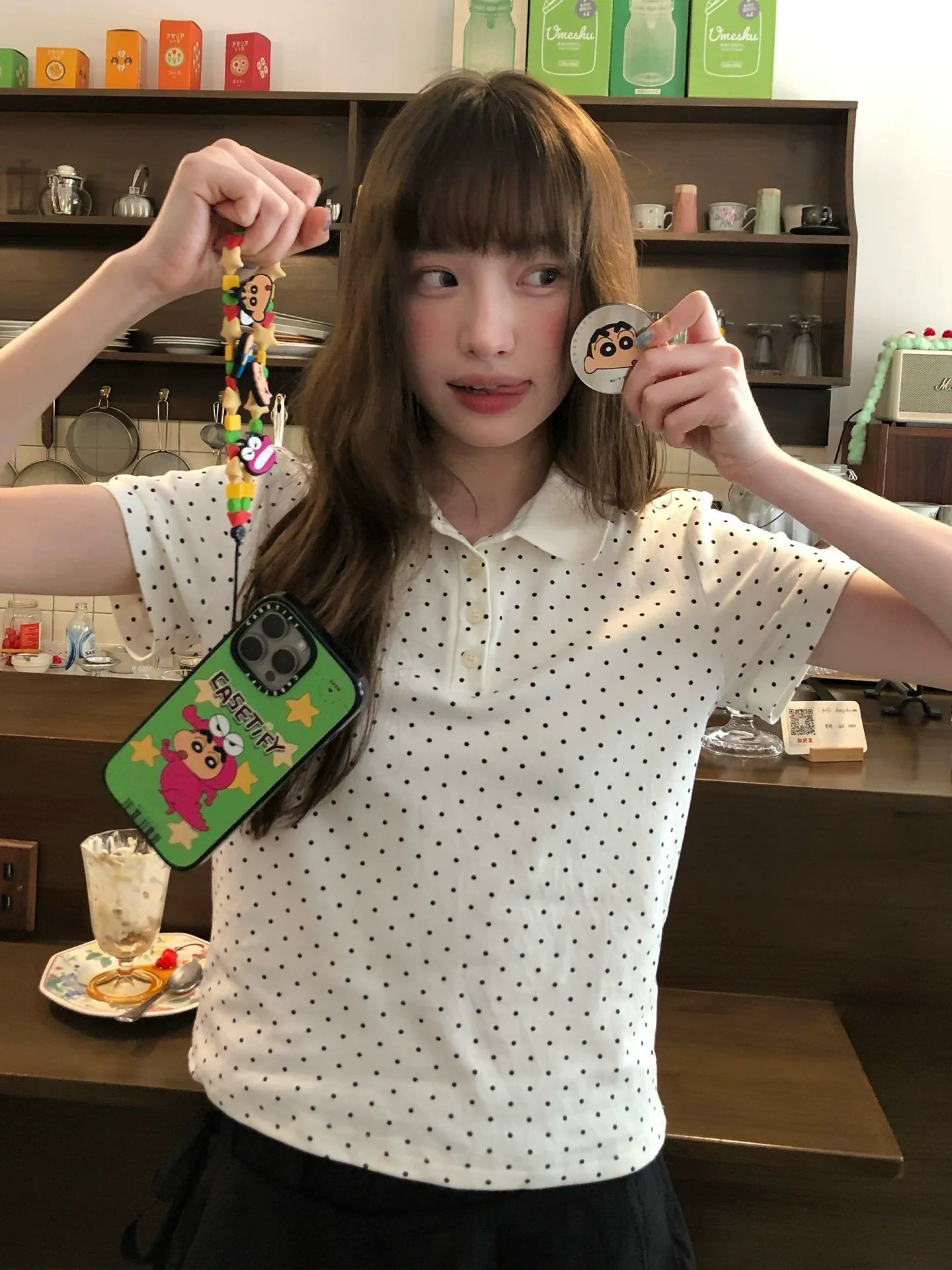 Vintage Polka Polo Top for Summer