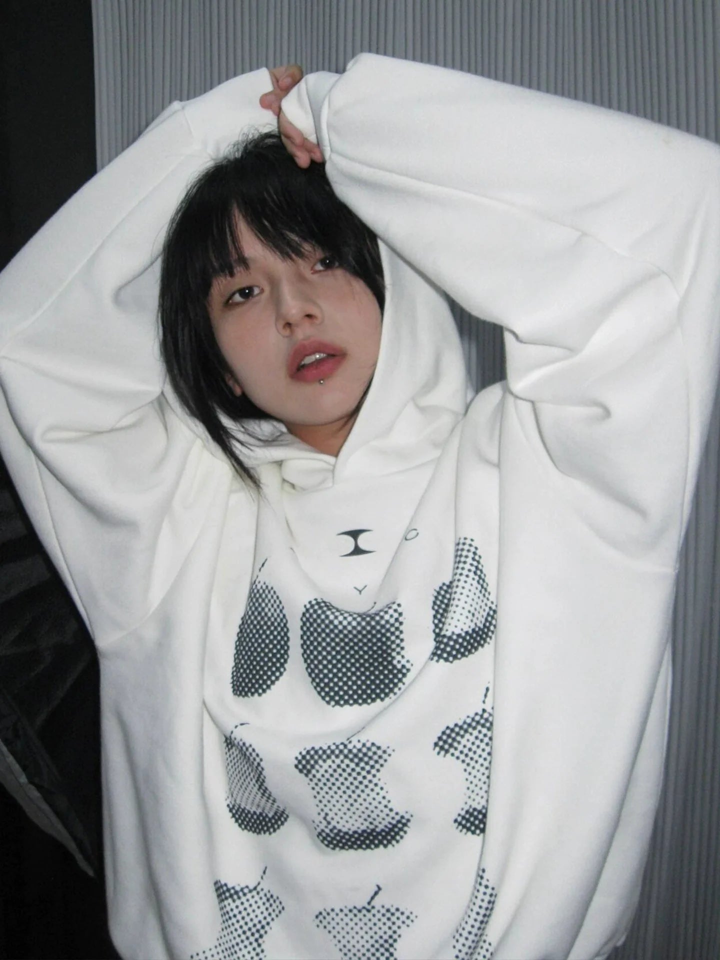 Retro White Hoodie Apple Print